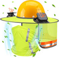 Fluorescent Yellow Full Brim Hard Hat Sun Visor with Fans - Summer