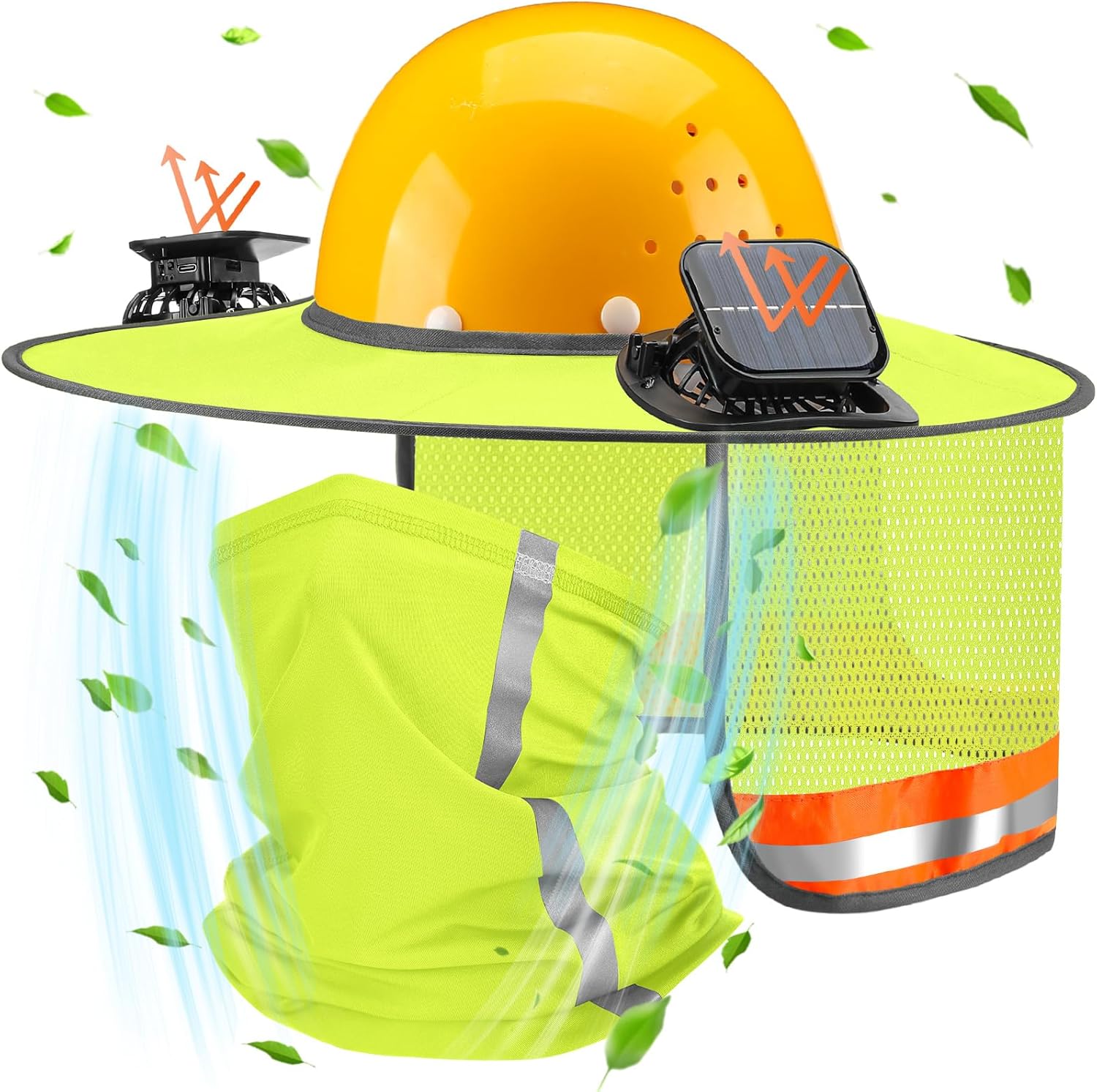 Sun Hard Hat Shade with Solar Fans and Neck Gaiter for Protection