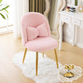 Fluffy Girls Vanity Chair with Back & Pillow - Cozy Pink Accent Chair