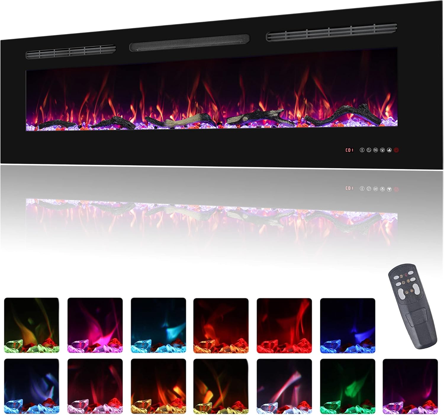 60 Wall Mount Electric Fireplace - Realistic Flames, Low Noise