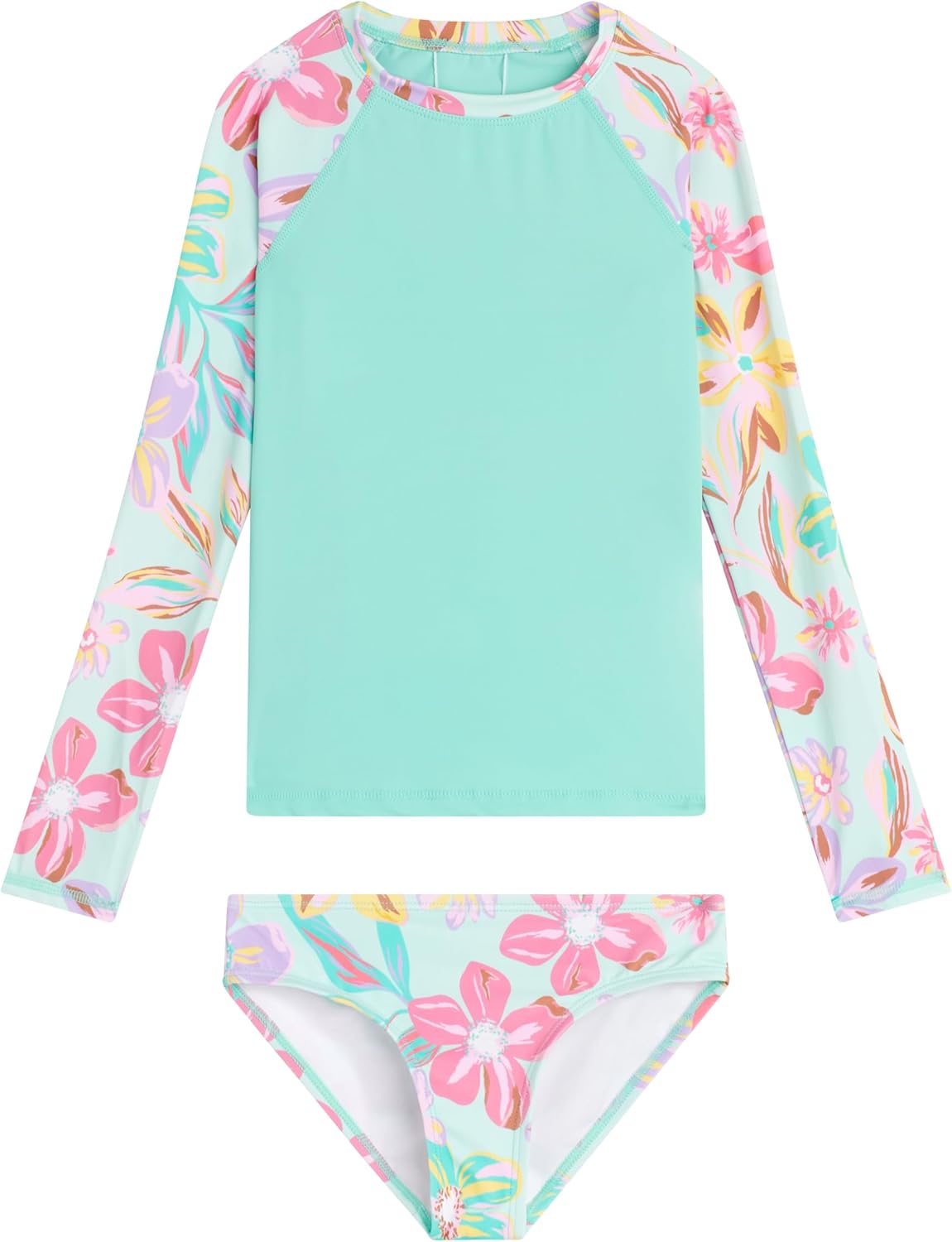 Kanu Surf Girls Long Sleeve Rashguard UPF 50 Two Piece Swim Set