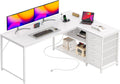 PRAISUN 53ft L Shaped Desk with Power Outlets and USB-C Port - Large