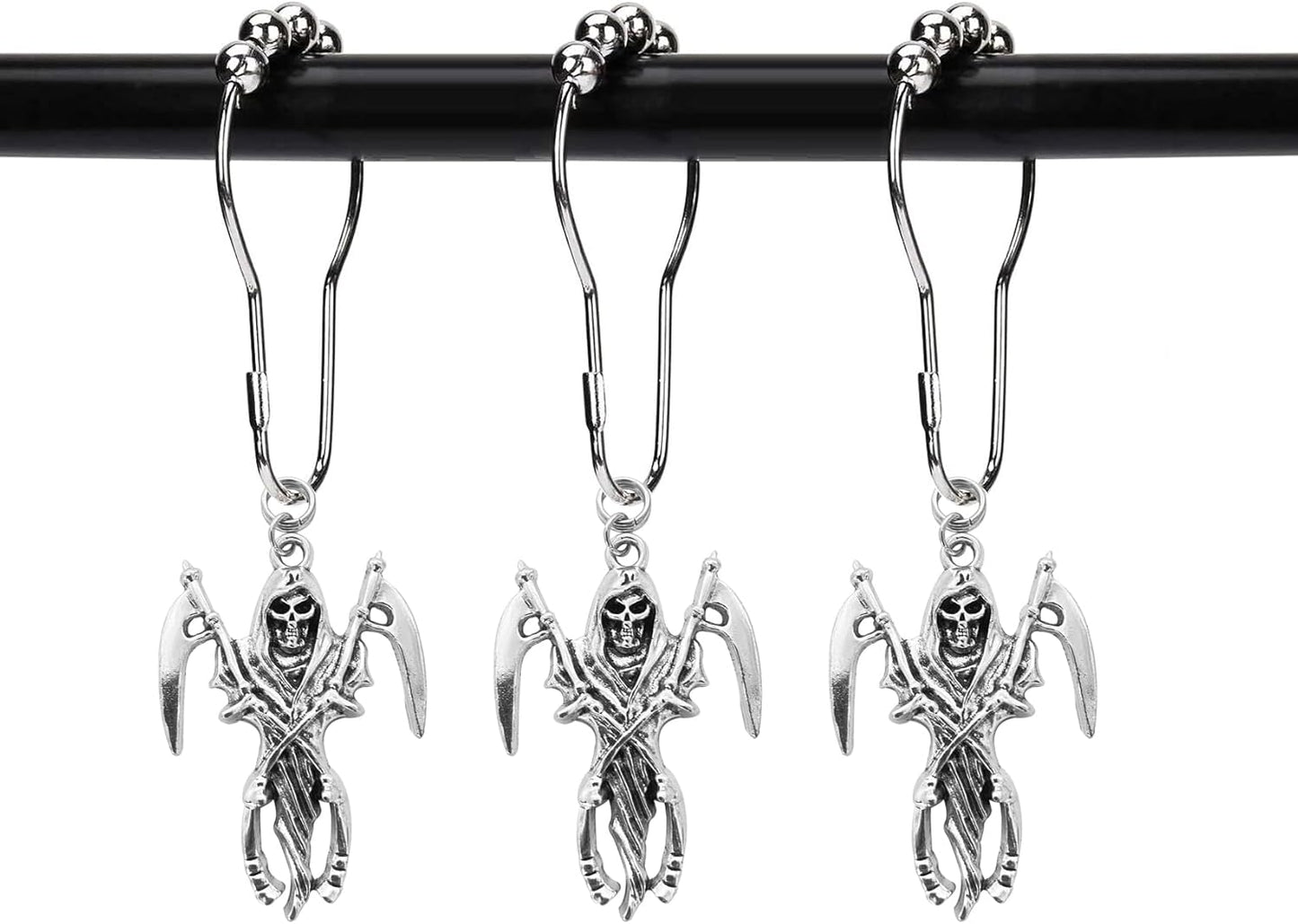 Halloween Skeleton Reaper Shower Hooks, Rustproof Stainless Steel, Set of 12