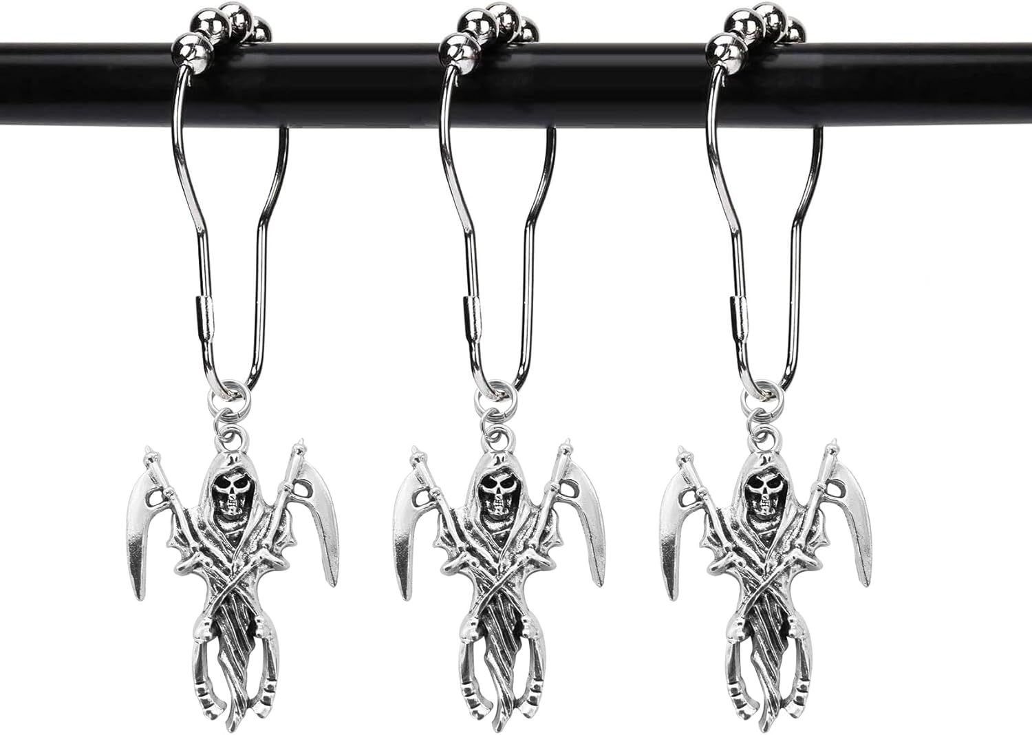 Halloween Skeleton Reaper Shower Hooks, Rustproof Stainless Steel, Set of 12