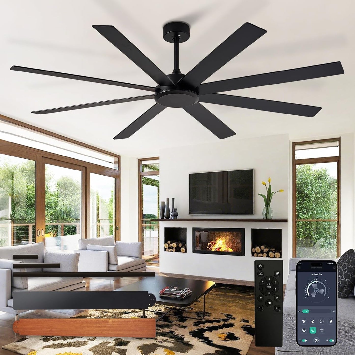66 Inch Ceiling Fan with Reversible DC Motor for Indoor Outdoor Use