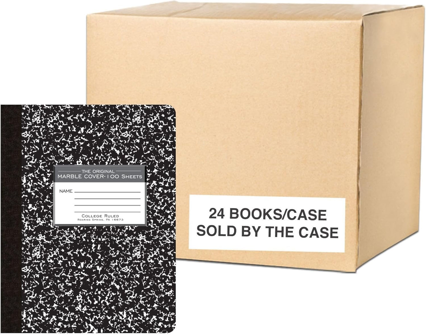 Bulk Pack 24 College Ruled Notebooks, 100 Sheets, 9.75x7.75, Hard Black Marble Covers