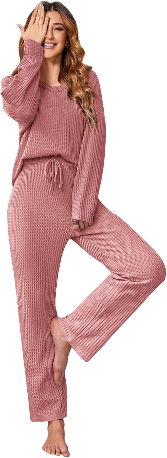 Ekouaer Women's Waffle Knit Pajama Sets for Cozy Comfort