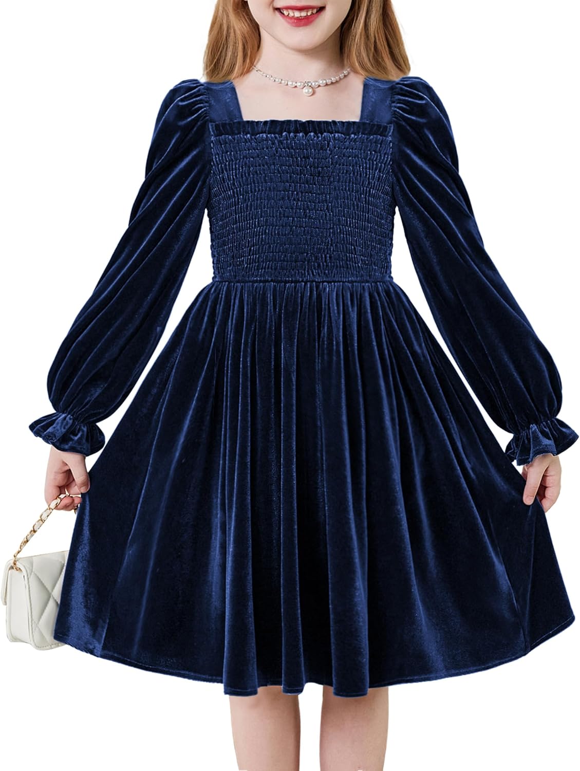 Arshiner Toddler Velvet Dress for Girls with Pockets 3-8Y