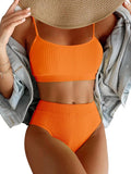 Lilosy High Waisted Tummy Control Ribbed Bikini Crop Top (Style GYKX)