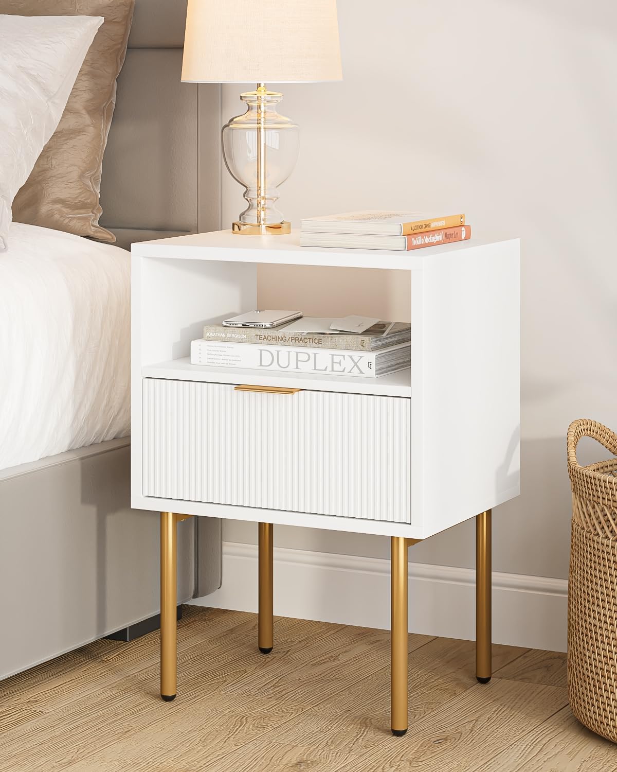 Mid-Century Modern Nightstand with Storage Drawer and Shelf