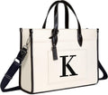 Initial 15.6in Laptop Tote Bag for Women - Structured Canvas Work
