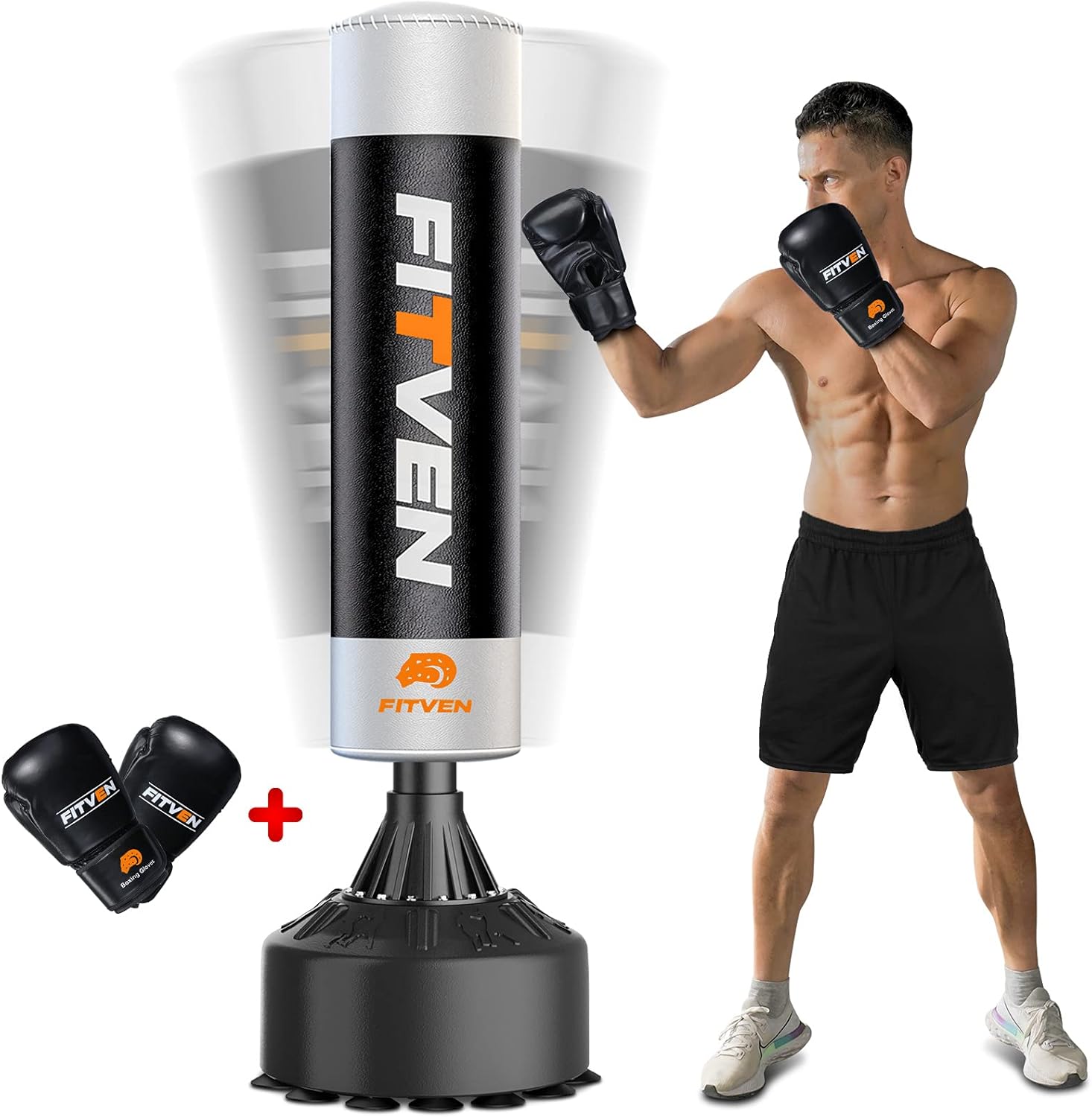 FITVEN Freestanding Punching Bag with Gloves for Home Gym
