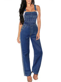 Hybrid & Company Womens Super Comfy Stretch Denim Jumpsuit Overalls on