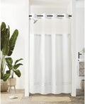 Hotel Grade Snap-In Shower Curtain, No Hooks Needed - Machine Washable - White Stripe