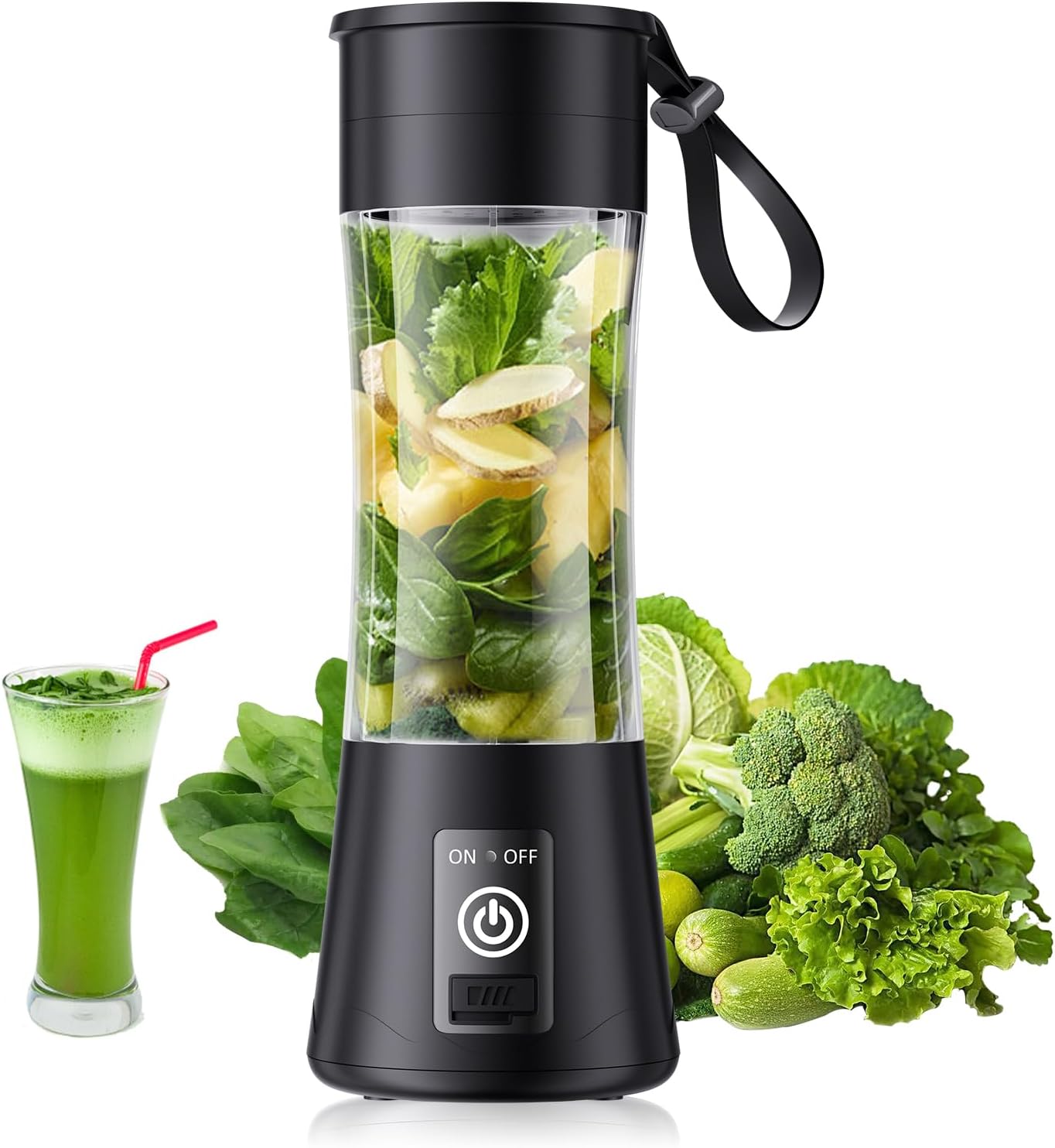 Portable Cordless Smoothie Blender - 6 Blades, 380ml Cup