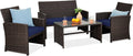 Brown Navy 4-Piece Wicker Patio Conversation Set - Modular Seating