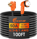 50 Amp RV Extension Cord 100 ft - Heavy Duty Twist Lock