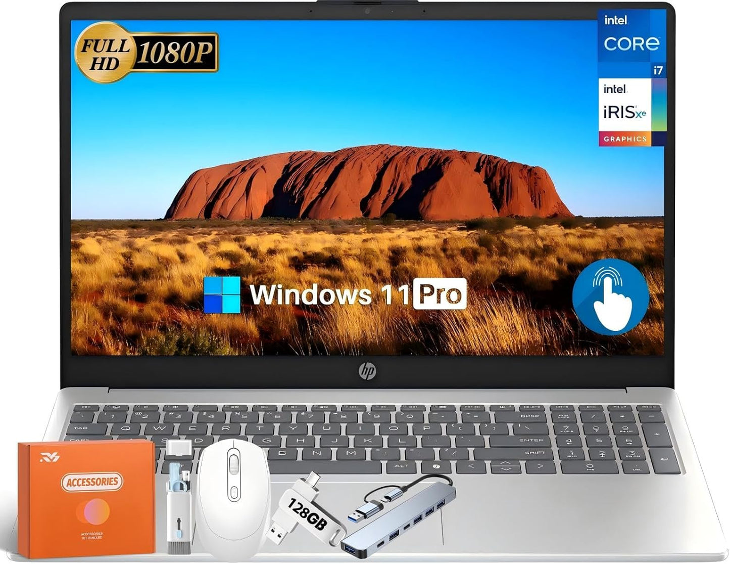 HP 15.6 FHD Touchscreen Laptop with 13th Gen Intel i7 Processor
