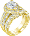 Wuziwen Pear Cut 4 Carats Sterling Silver Bridal Ring Set for Women