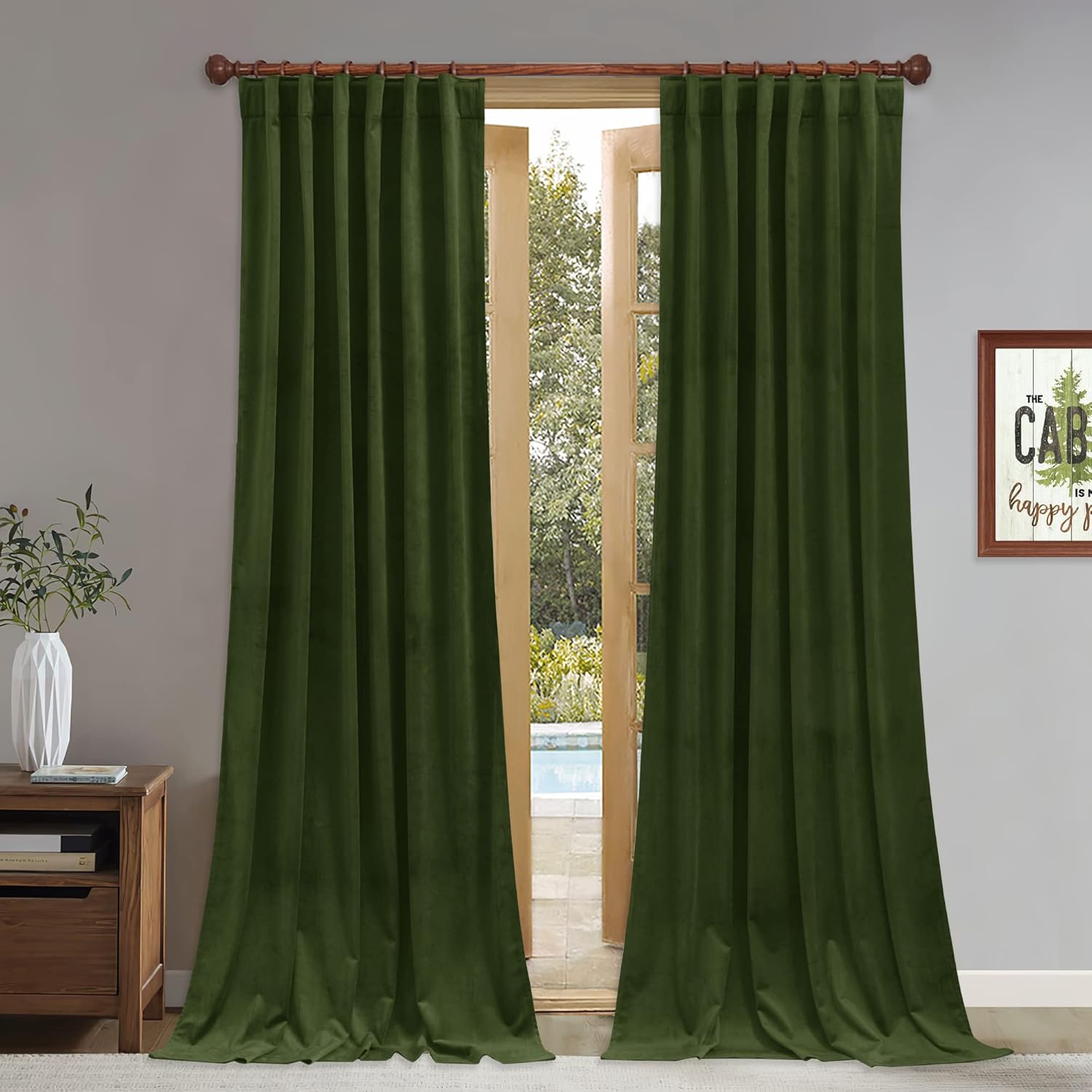 StangH Moss Green Velvet Drapes for Bedroom and Living Room