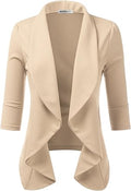 DOUBLJU Womens Lightweight 3/4 Sleeve Open Front Blazer - Stretchy