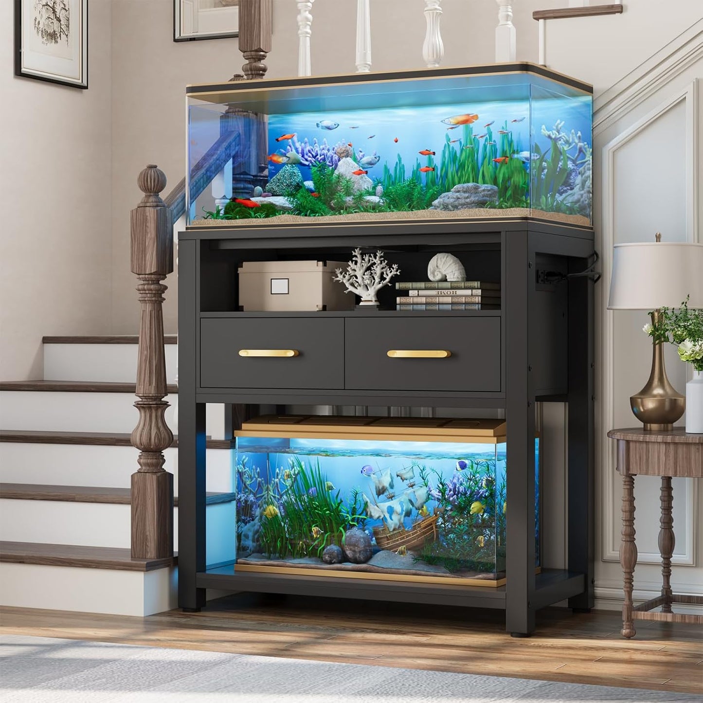 20-29 Gallon Aquarium Stand with Metal Frame & Power Outlet