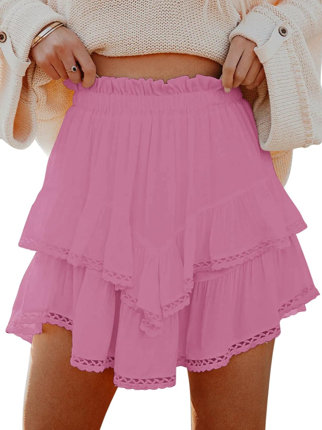 Flowy Shorts for Women Casual Boho Ruffle Tiered Skorts