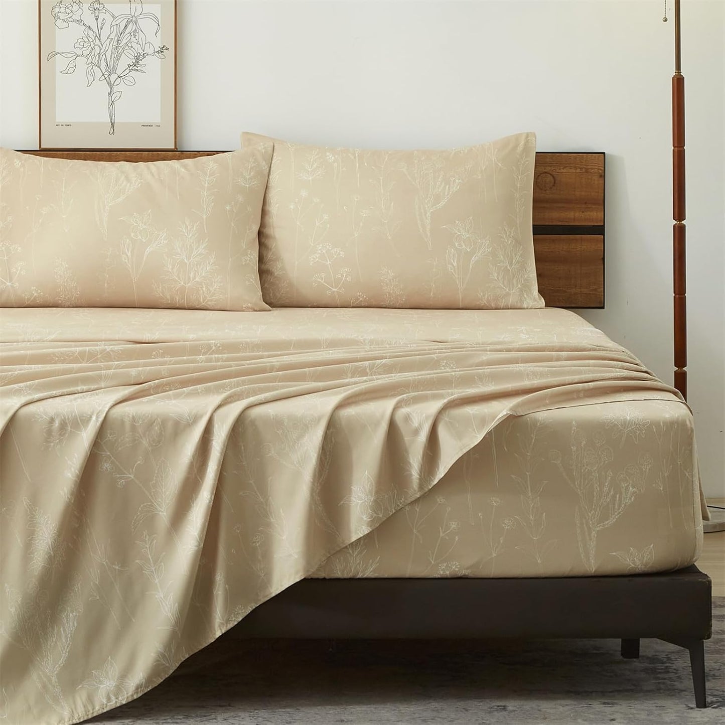 HYPREST Beige King Sheets Set - Soft 1800 Thread Count Luxury
