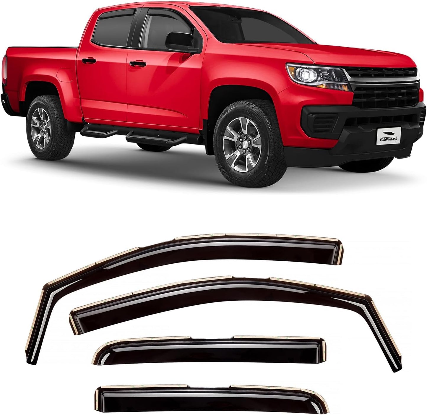 Voron Glass In-Channel Rain Guards for Chevy Colorado 2015-2022