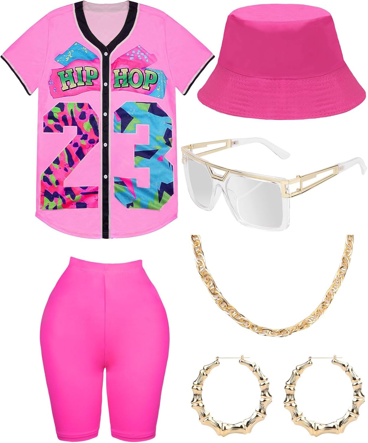 80s 90s Outfit for Women, Hip Hop Costume with Accessories