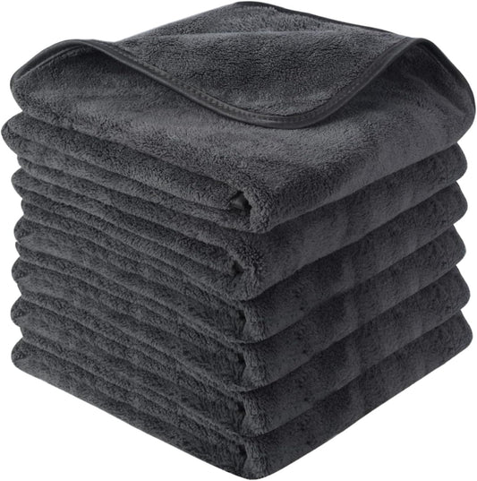 SINLAND Ultra Absorbent Car Drying Towels - No Streaks, No Scratches, No Water Spots! 6 Pack Grey