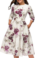Women's Floral Vintage Midi Dress in Cotton Blend - Elegant Evening