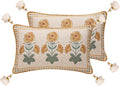 Designer Throw Pillow Covers 12x20 - Vintage Beige Daisy Set