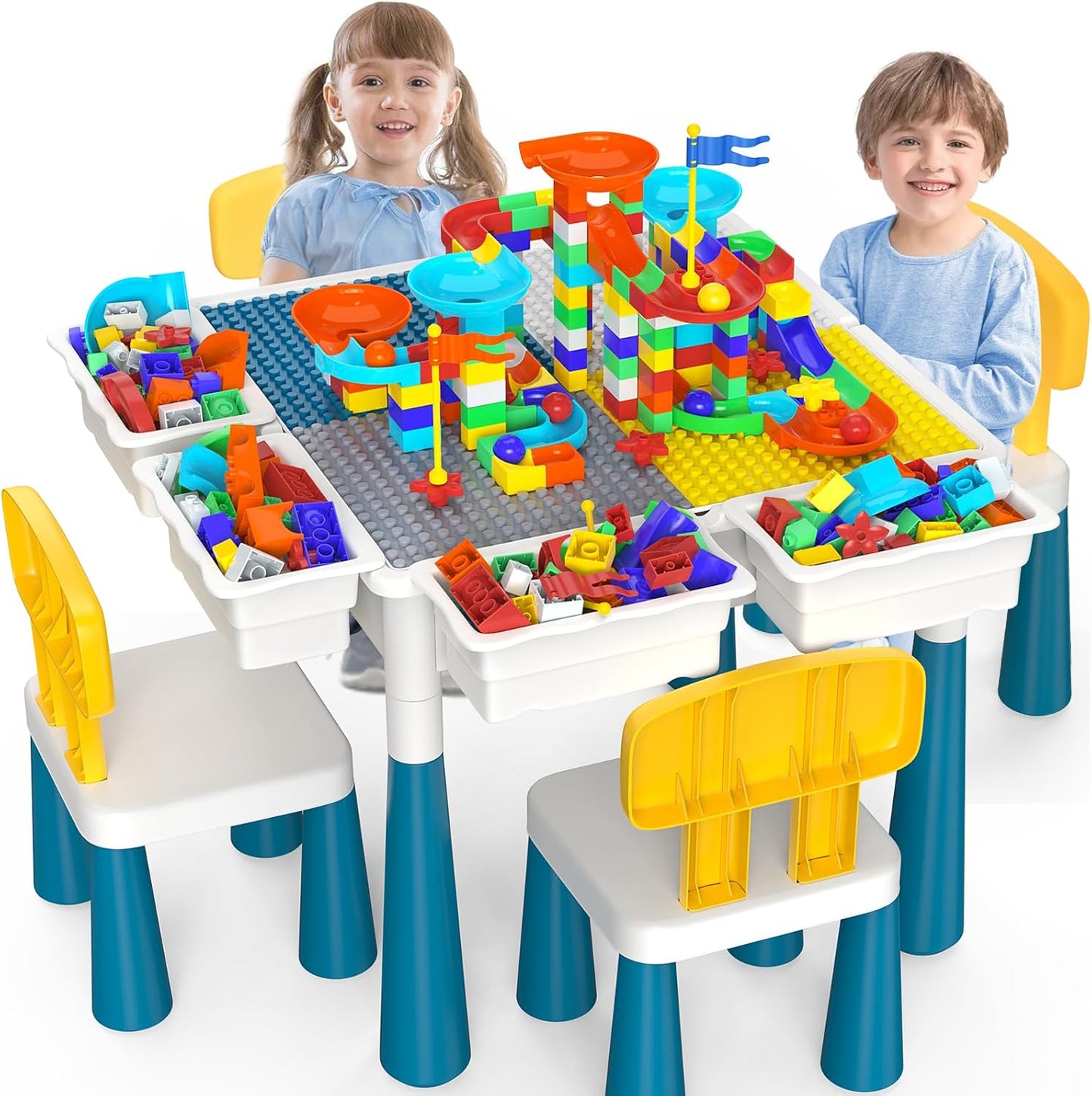 Toddlers Kids Table and Chair Set with 152Pcs Building Blocks