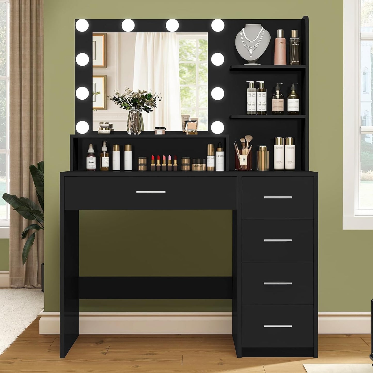 Quimoo Makeup Vanity Desk with Mirror & Lights for Your Beauty