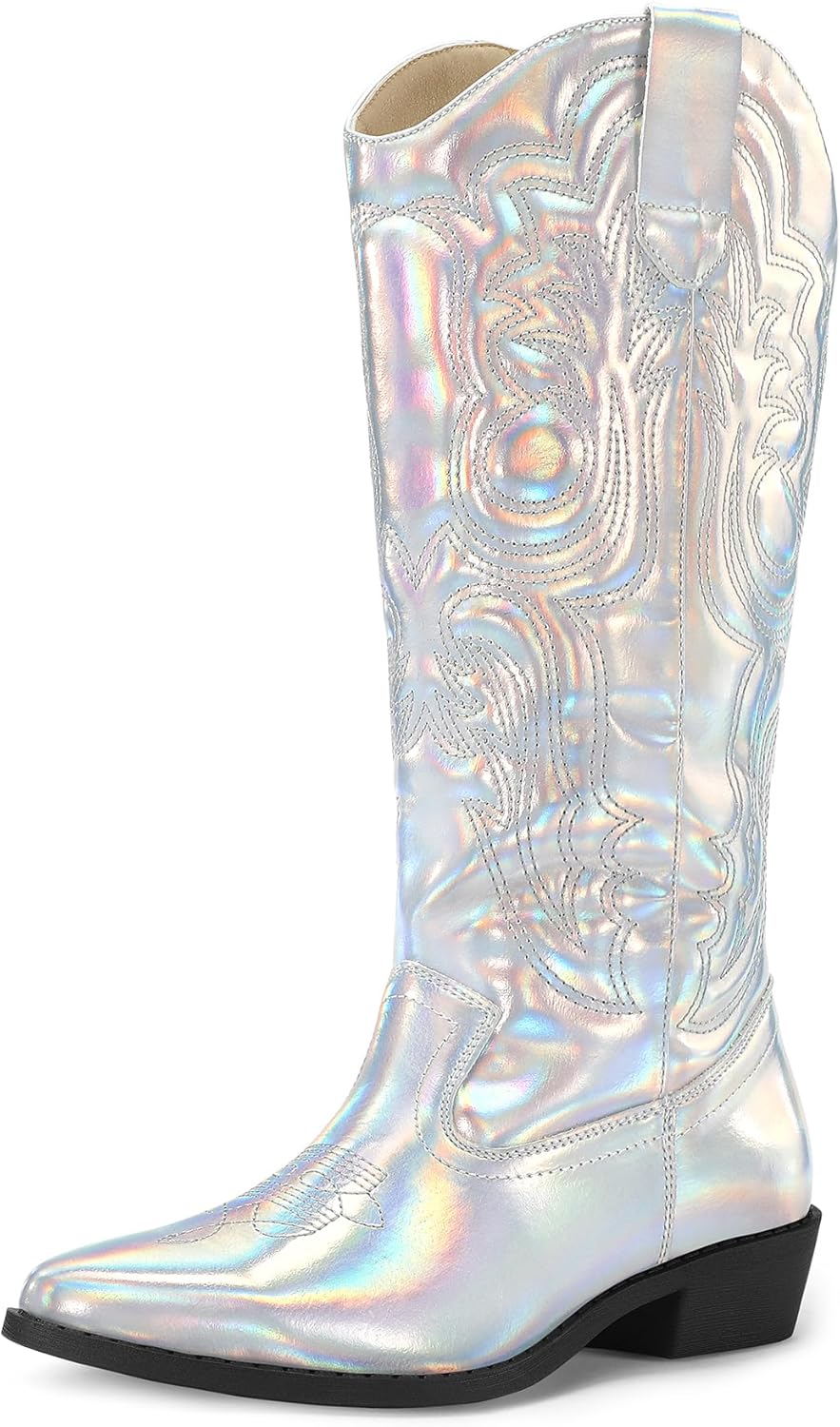 mysoft Women's Cowboy Boots Mid Calf Chunky Heel Pull On Style
