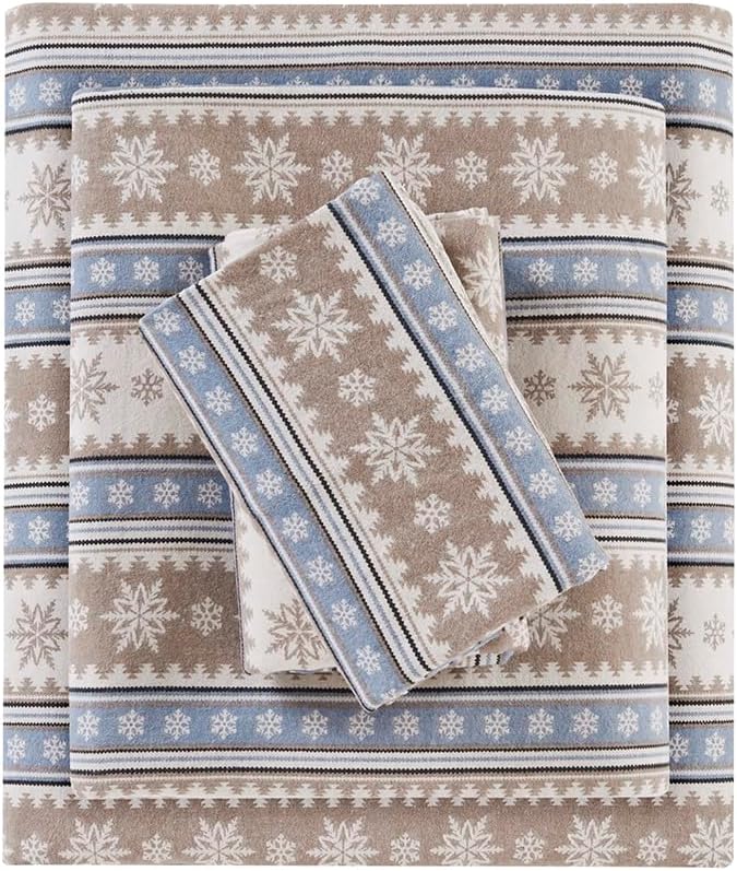 Woolrich Cotton Sheet Set with Charming Snowflake Print for Comfort