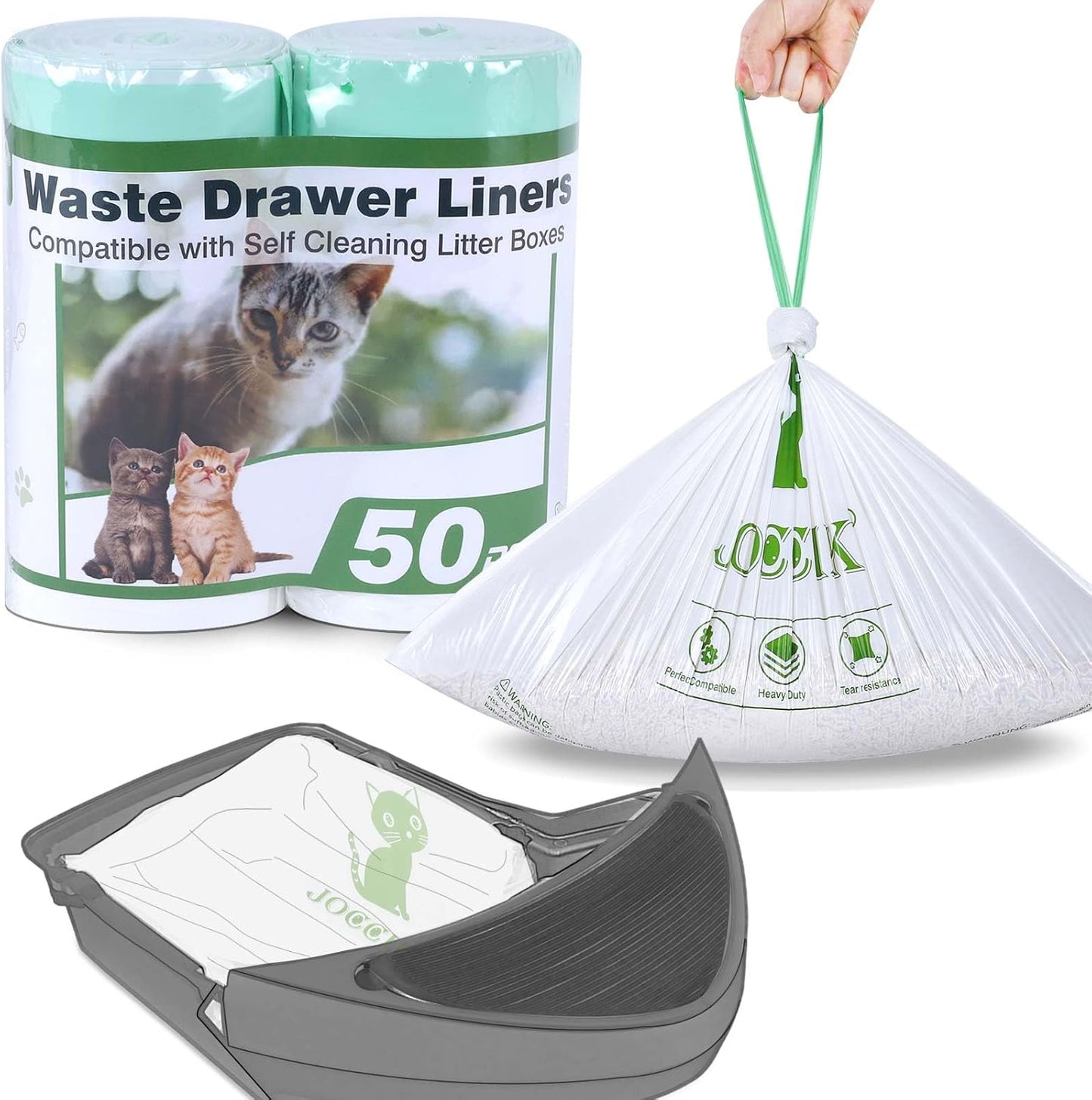 LotuFlor Self-Cleaning Litter Box Liner Bags - 50 Pack