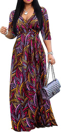 Womens Plus Size Wrap V Neck Maxi Dress - Floor Length Sundress