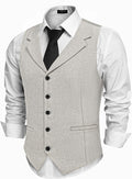 Men's Slim Fit Notch Lapel Vest - Textured Linen Look Waistcoat