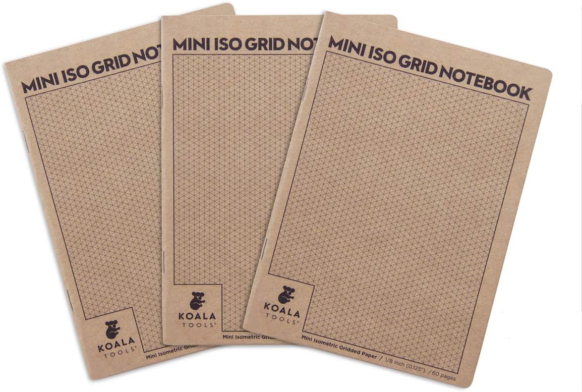 Koala Tools 3 Pack | Mini Isometric Grid Notebooks | Ideal for Design