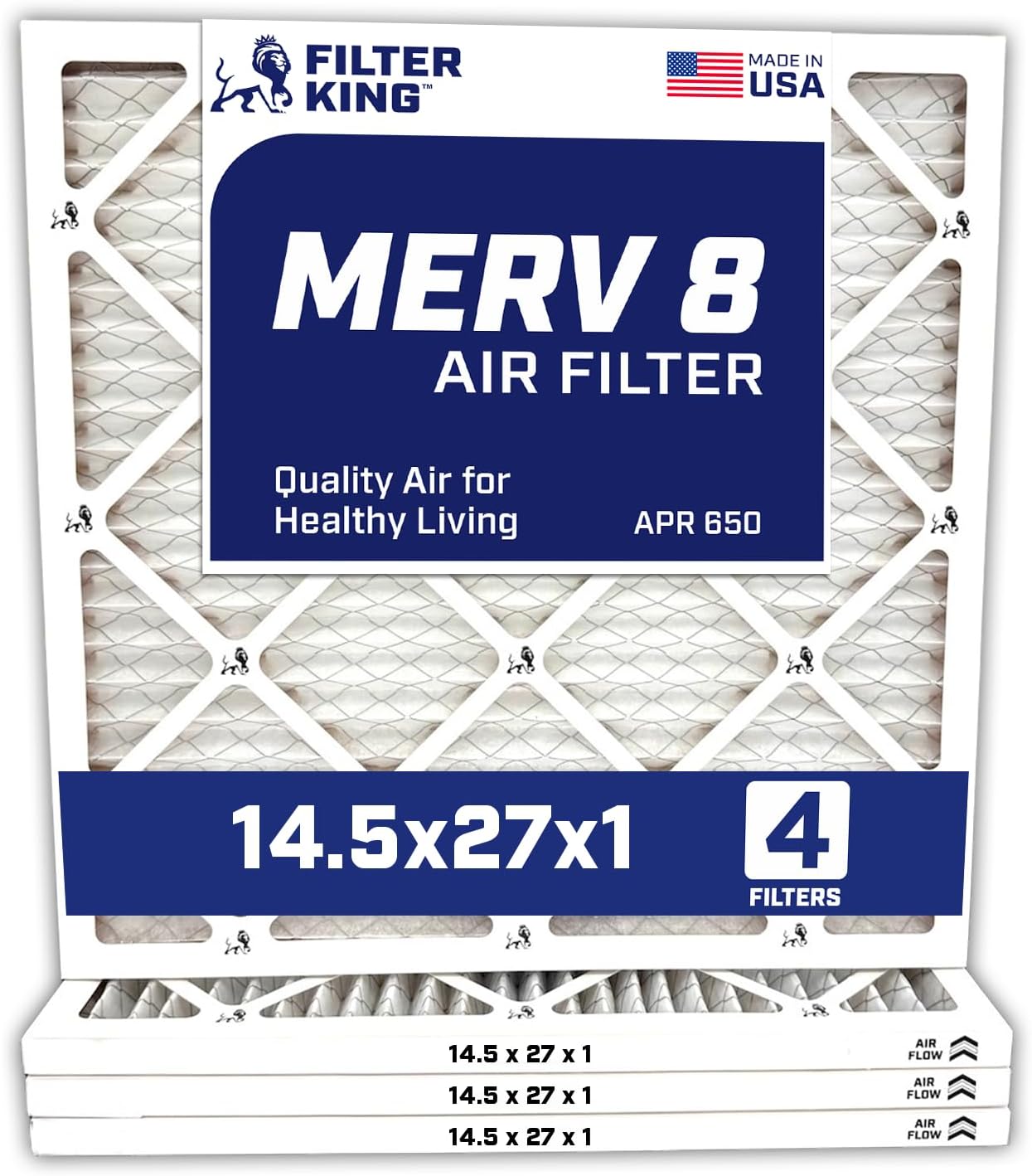 MERV 8 Air Filter 14.5x27x1 - 4-Pack for HVAC Systems