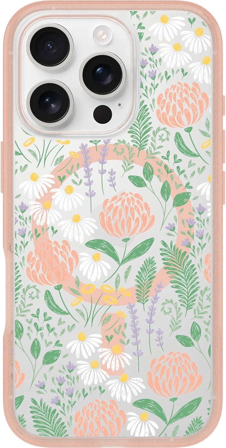 OtterBox iPhone 16 Pro Symmetry Series Clear Case in Peachy Bloom