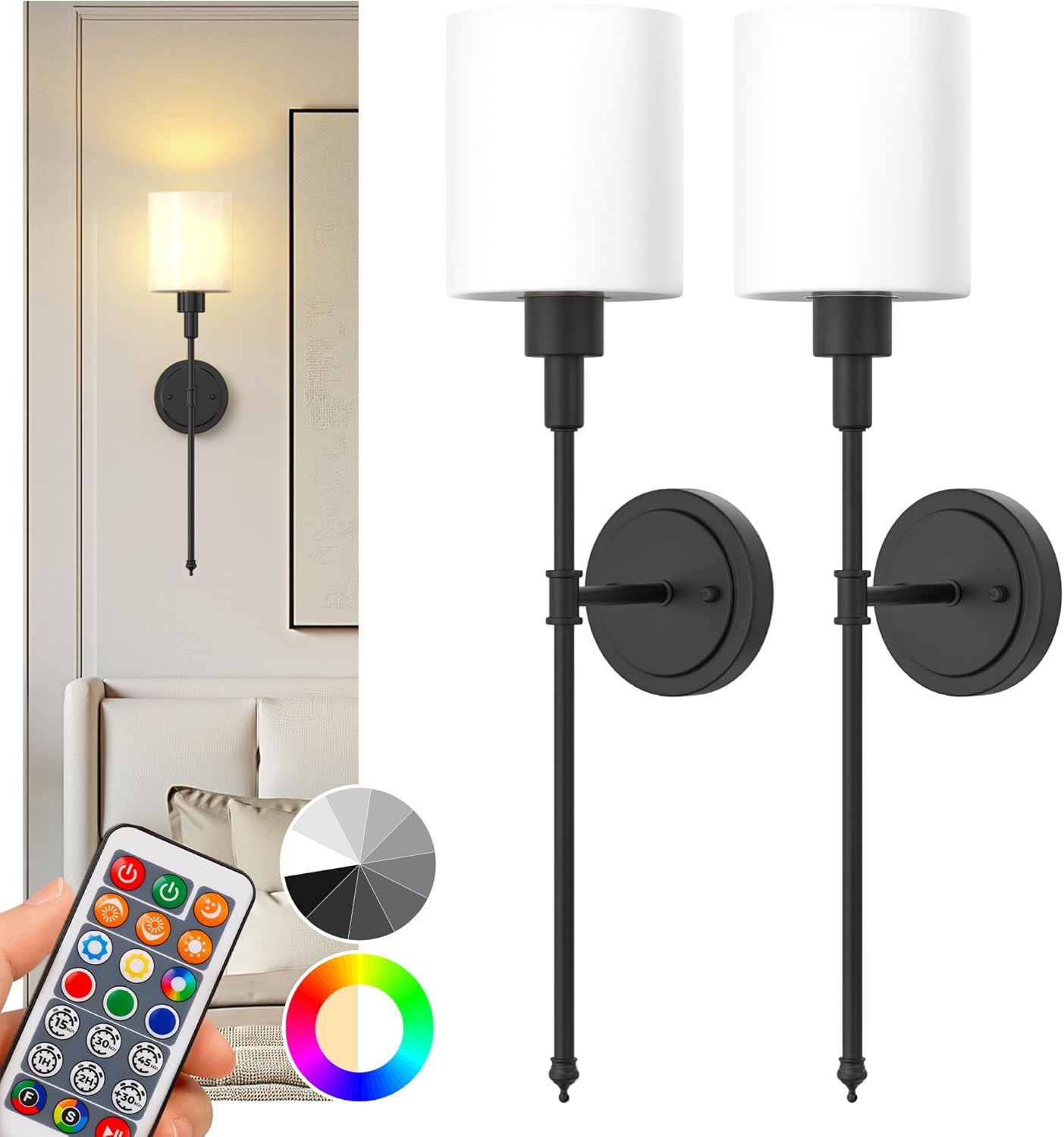 Battery Operated Wall Sconce Set of 2 for Modern Decor