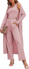 Women's 3 Piece Ribbed Lounge Set Pajama S-XXL - Lightweight Knit