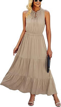 Women's Sleeveless Maxi Dress Tie Round Neck High Waist Ruffle Hem