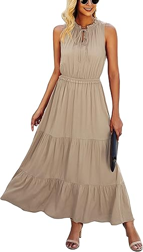 KIRUNDO Summer Women's Sleeveless Maxi Dress with Ruffle Hem