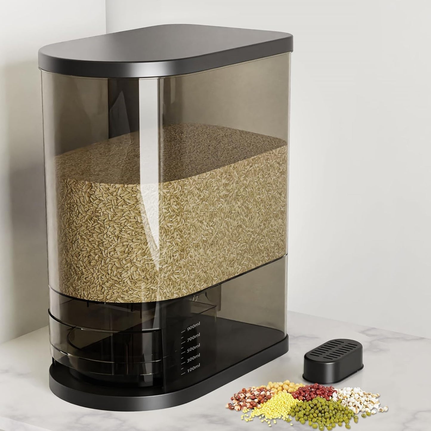 Large Rice Dispenser with Measuring Cup for Kitchen Storage