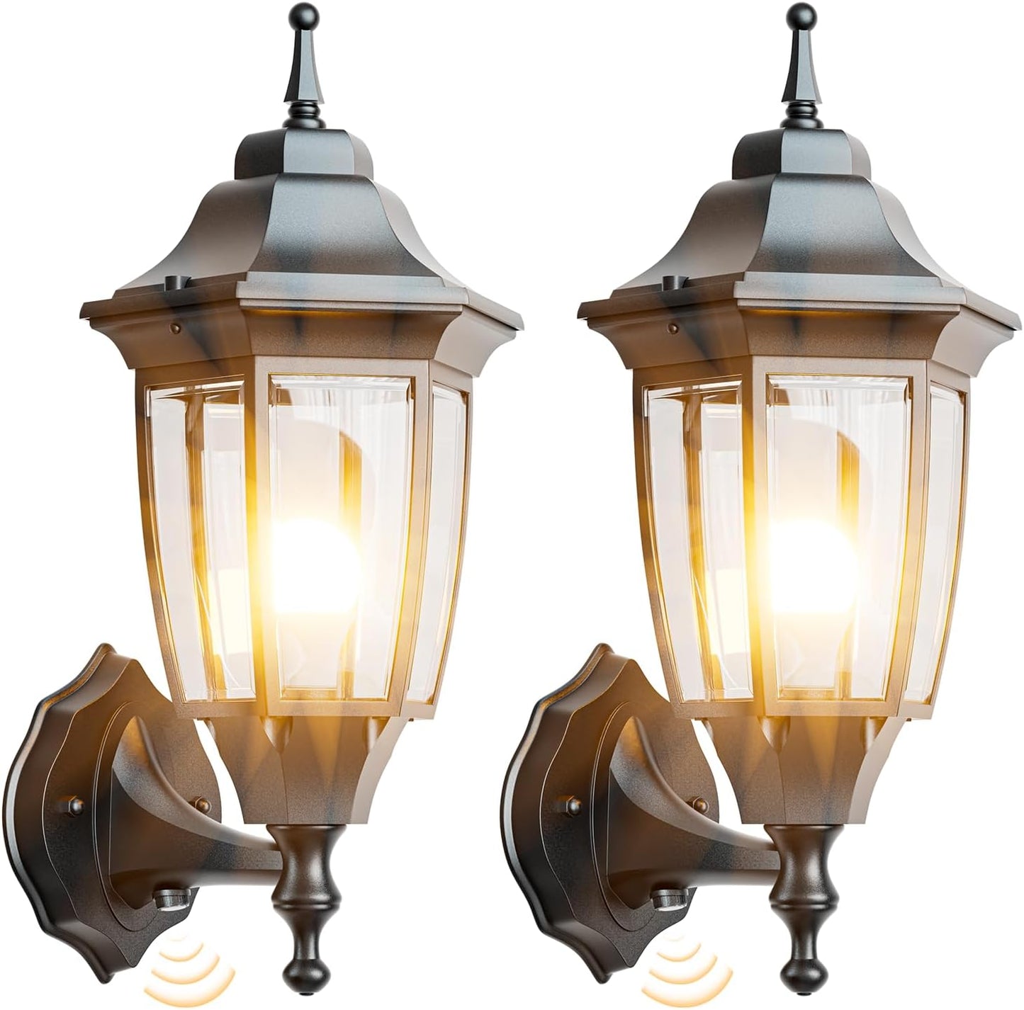 Dusk to Dawn Outdoor Porch Light - Modern Sconce Lantern 2 Pack