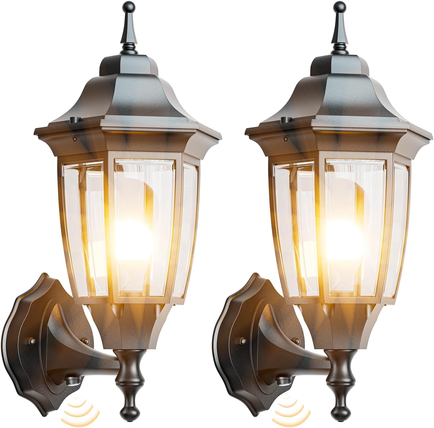 Dusk to Dawn Outdoor Porch Light - Modern Sconce Lantern 2 Pack